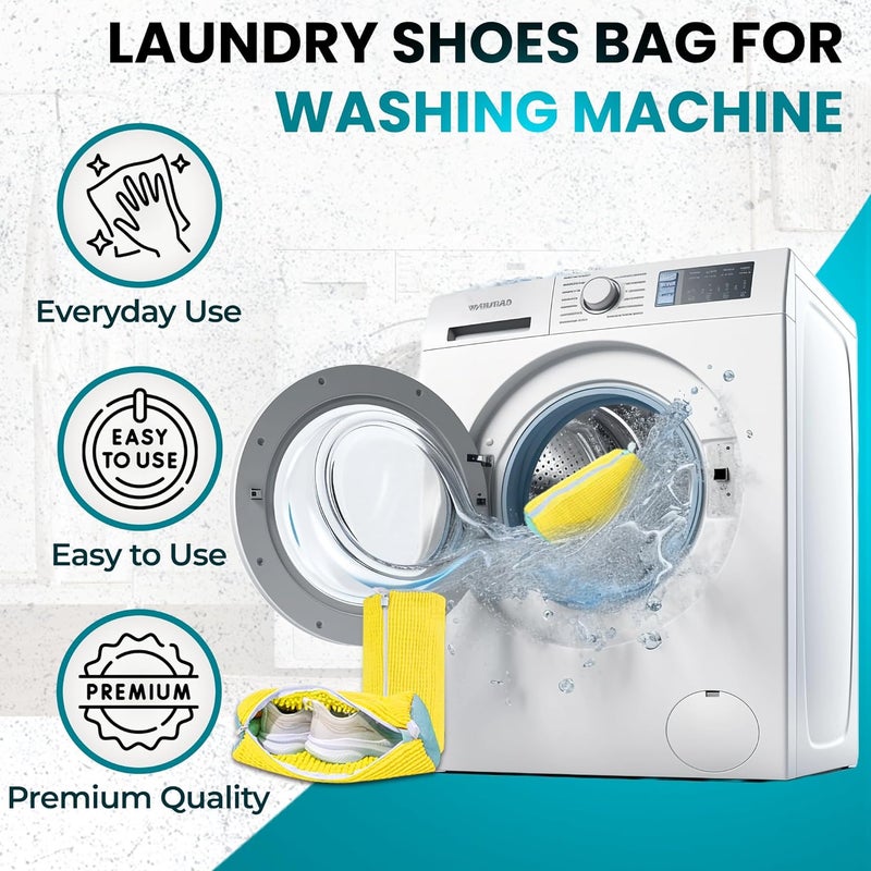 DASZERX XXL Shoe Washing Machine Bag - 2 Pcs Set - 360° Resuable Shoe Bag for Washing Machine and Dryer - Wrap Shoe Washing Bag for Sneakers, Boots & Delicate Footwear (Yellow) - Image 4